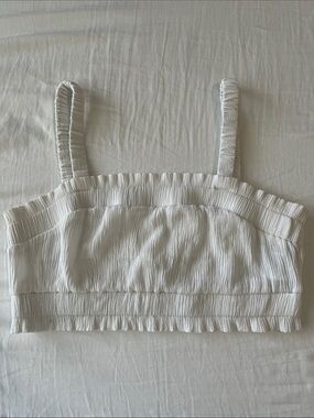 H&M White Smocked Crop Top with Ruched Straps